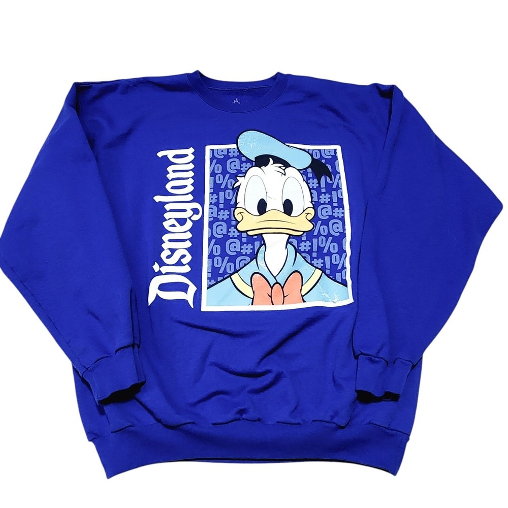 Disney Disneyland Resort Sweatshirt XL Blue Donald Duck Front Back Graphic Hanes